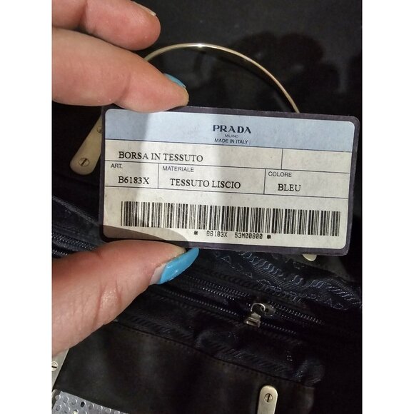 Prada Tessuto Medium Black Nylon Tote Shoulder Bag Metal Handles - Picture 6 of 8